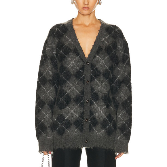R13 Fluffy Plaid Oversized Distressed 'Edge' Black Nylon Cardigan Size XS - Picture 1 of 5